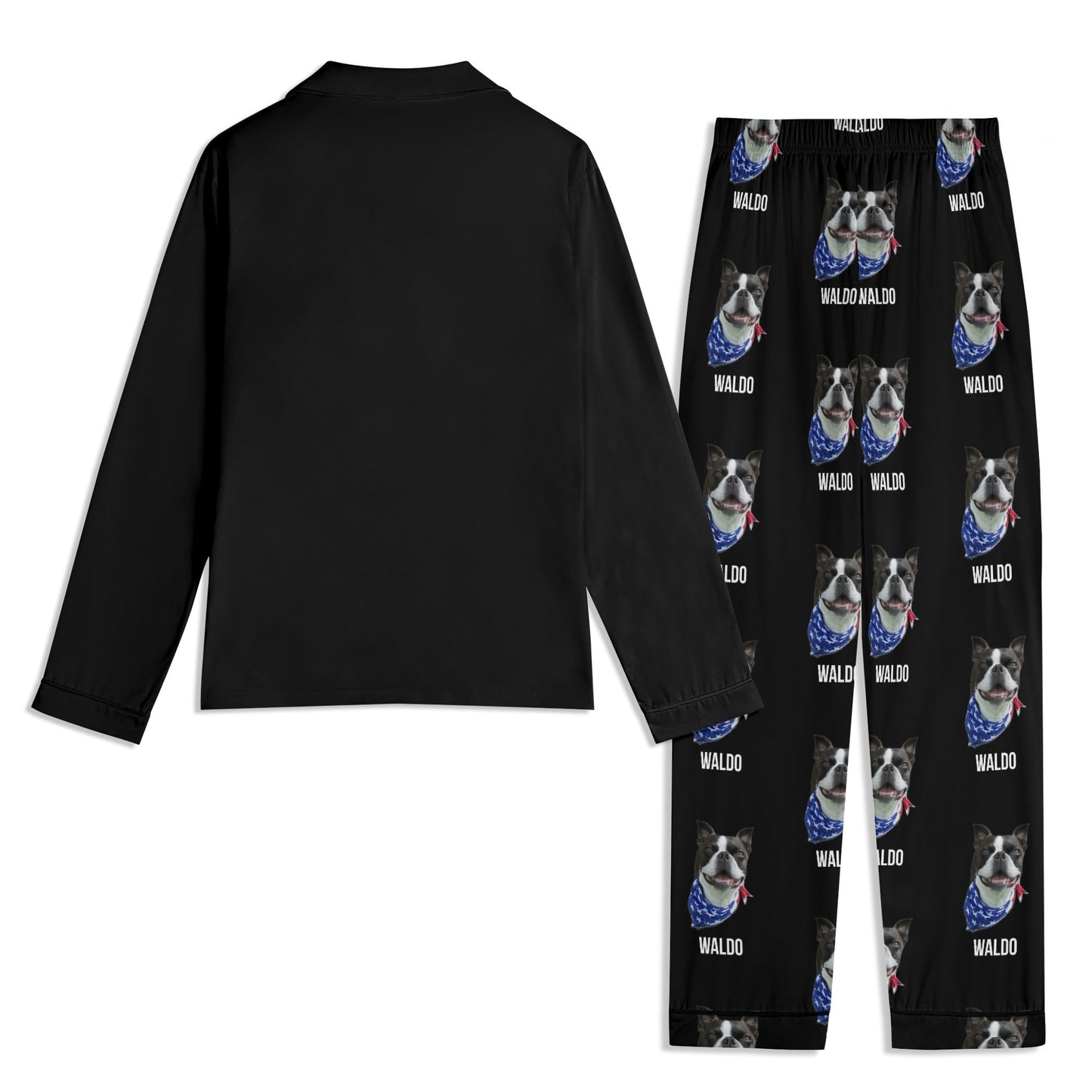 Custom Dog Portrait Unisex Long Sleeve Adult Nightwear Pajama Set Using Dog Photo and Name
