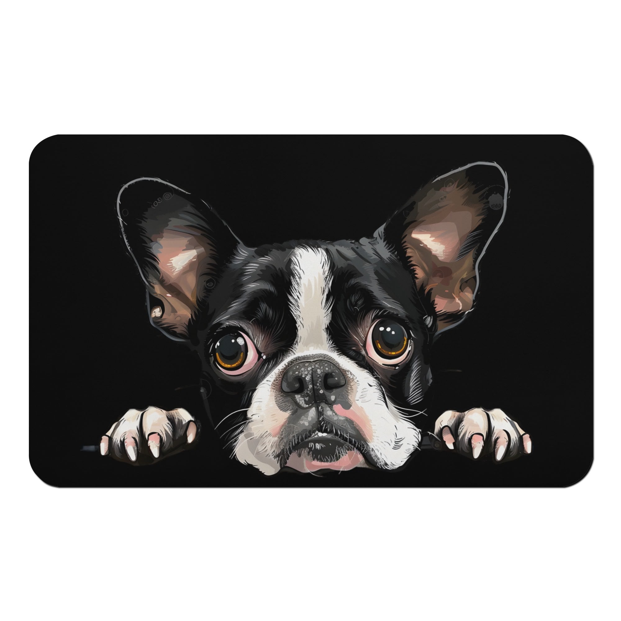 Peeking Boston Terrier Dog Diatomaceous Bath Mat