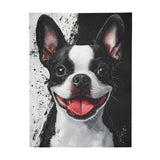 Black and White Boston Terrier Portrait Art Flannel Blanket