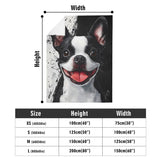 Black and White Boston Terrier Portrait Art Flannel Blanket