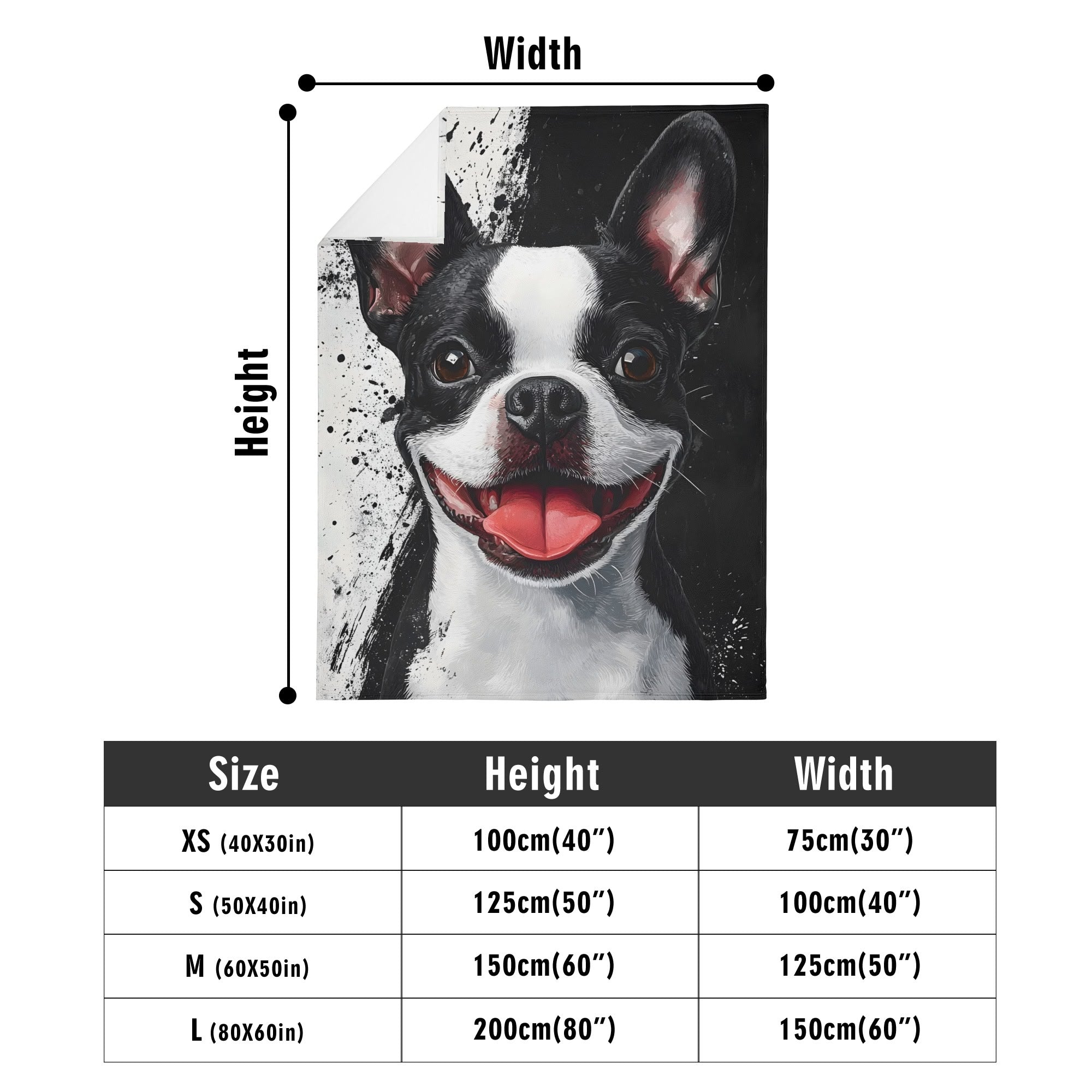 Black and White Boston Terrier Portrait Art Flannel Blanket