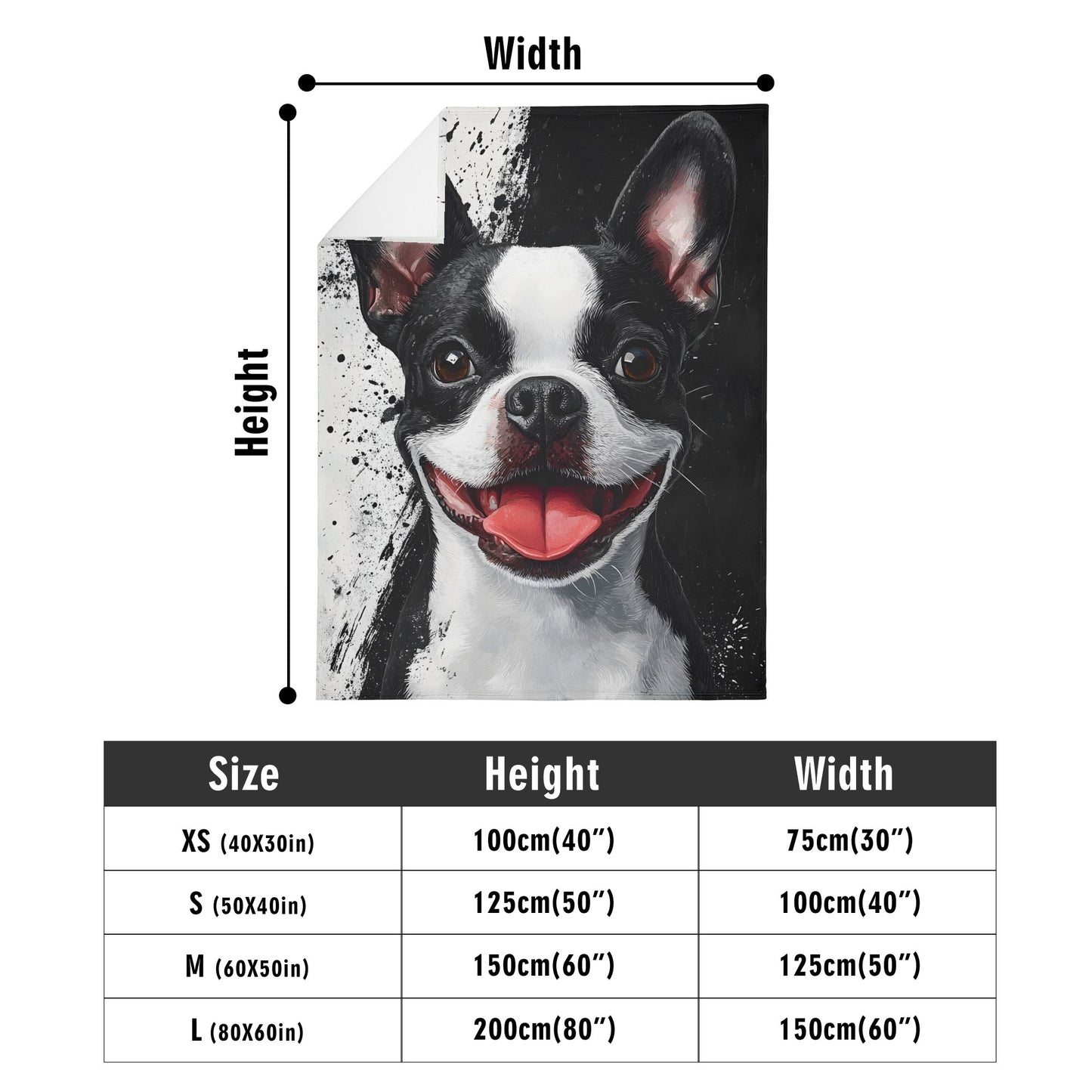 Black and White Boston Terrier Portrait Art Flannel Blanket