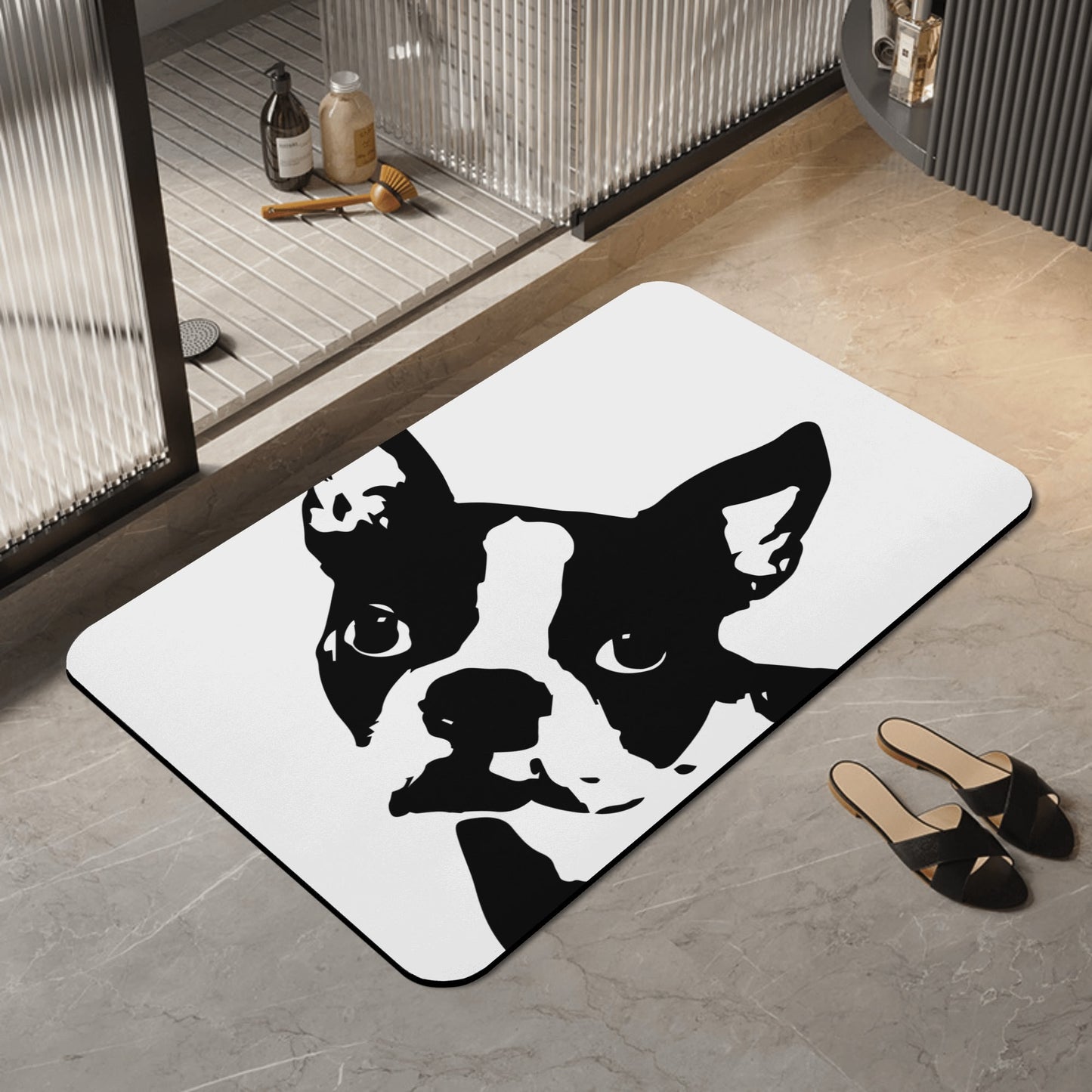 Boston Terrier Dog Head Tilt Bath Mat