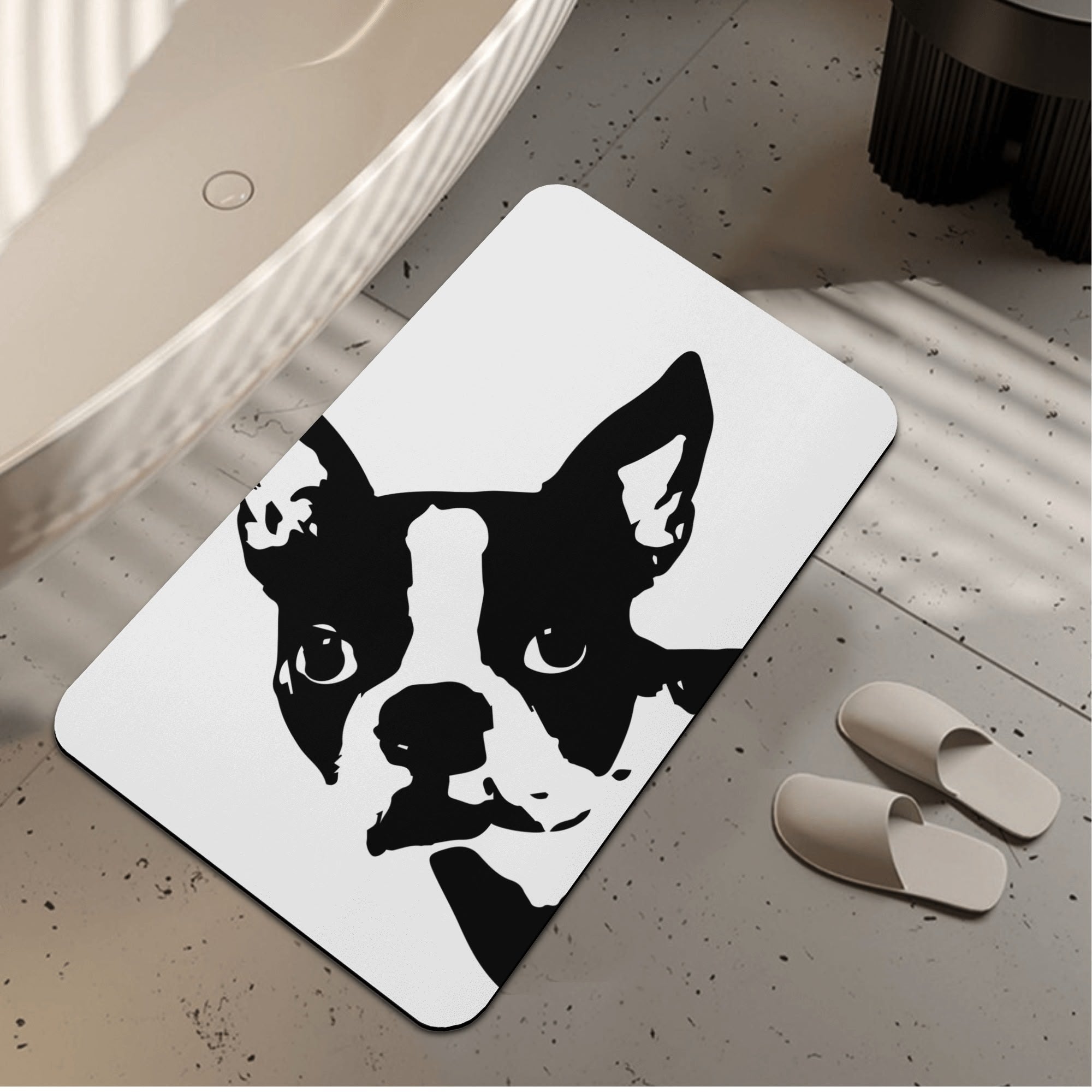 Boston Terrier Dog Head Tilt Bath Mat