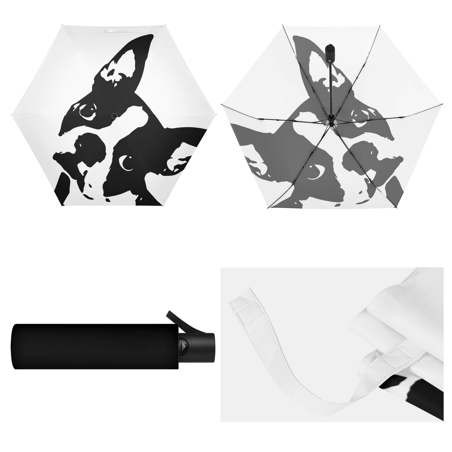 Boston Terrier Dog Head Tilt Auto Open & Close Umbrella