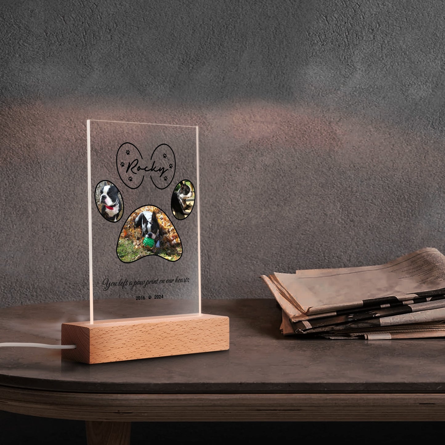 Dog Memorial Personalized LED Rectangle Acrylic Night Light - Forever Loved Pet Loss Gift