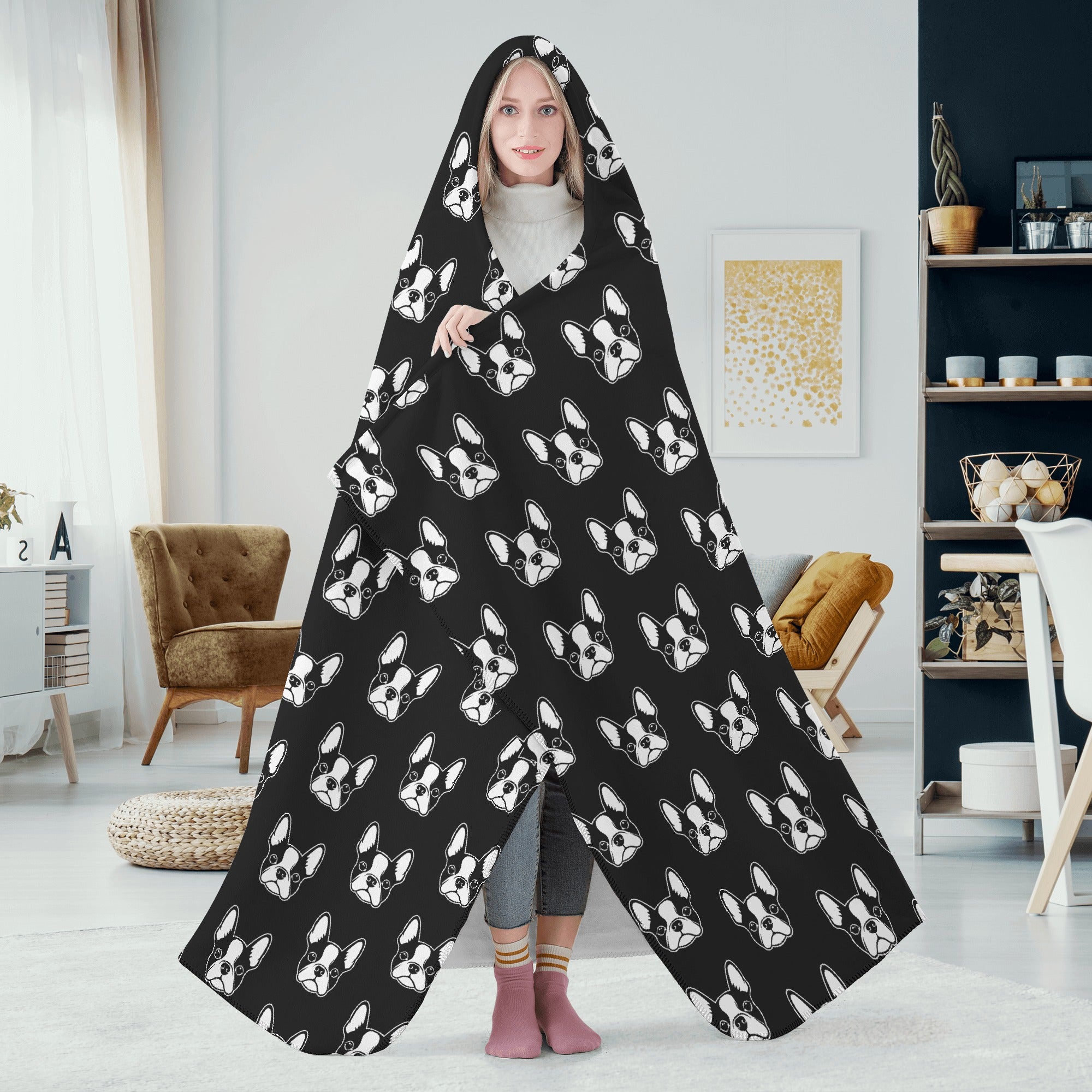 Bostie Faces Hooded Blanket for Adults and Kids