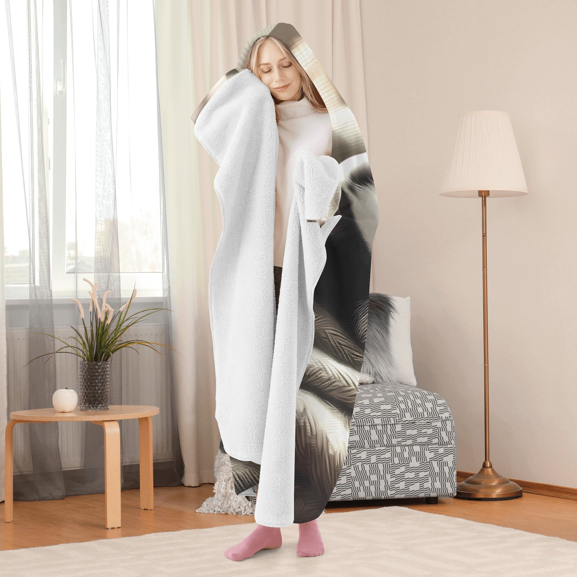 Senior Boston Terrier Dog Sleeping Peacefully Hooded Blanket for Adults and Kids