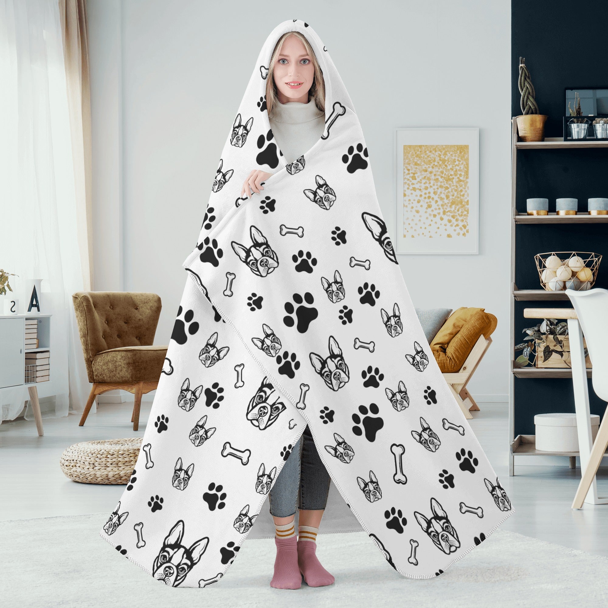 Boston Terrier Hooded Blanket for Adults and Kids