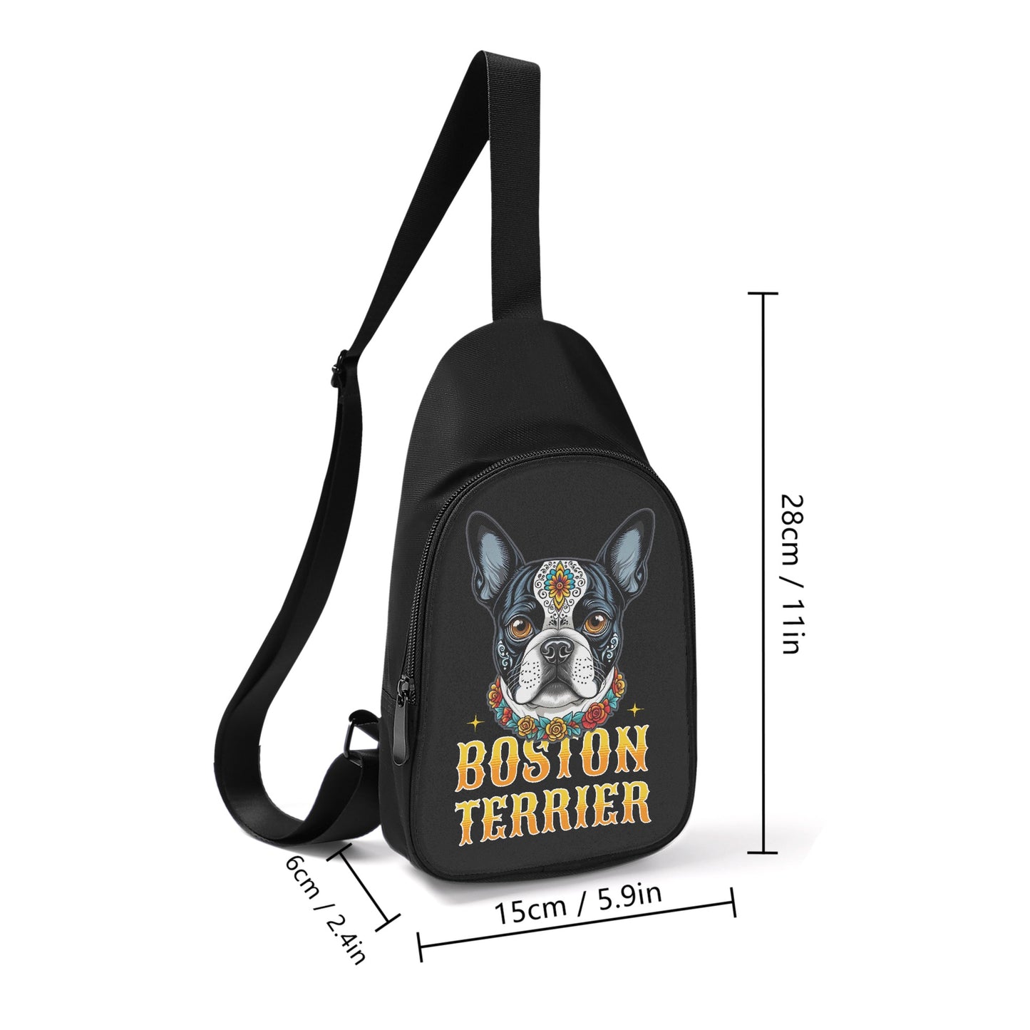 Boston Terrier Dog Sugar Skull Chest Bag