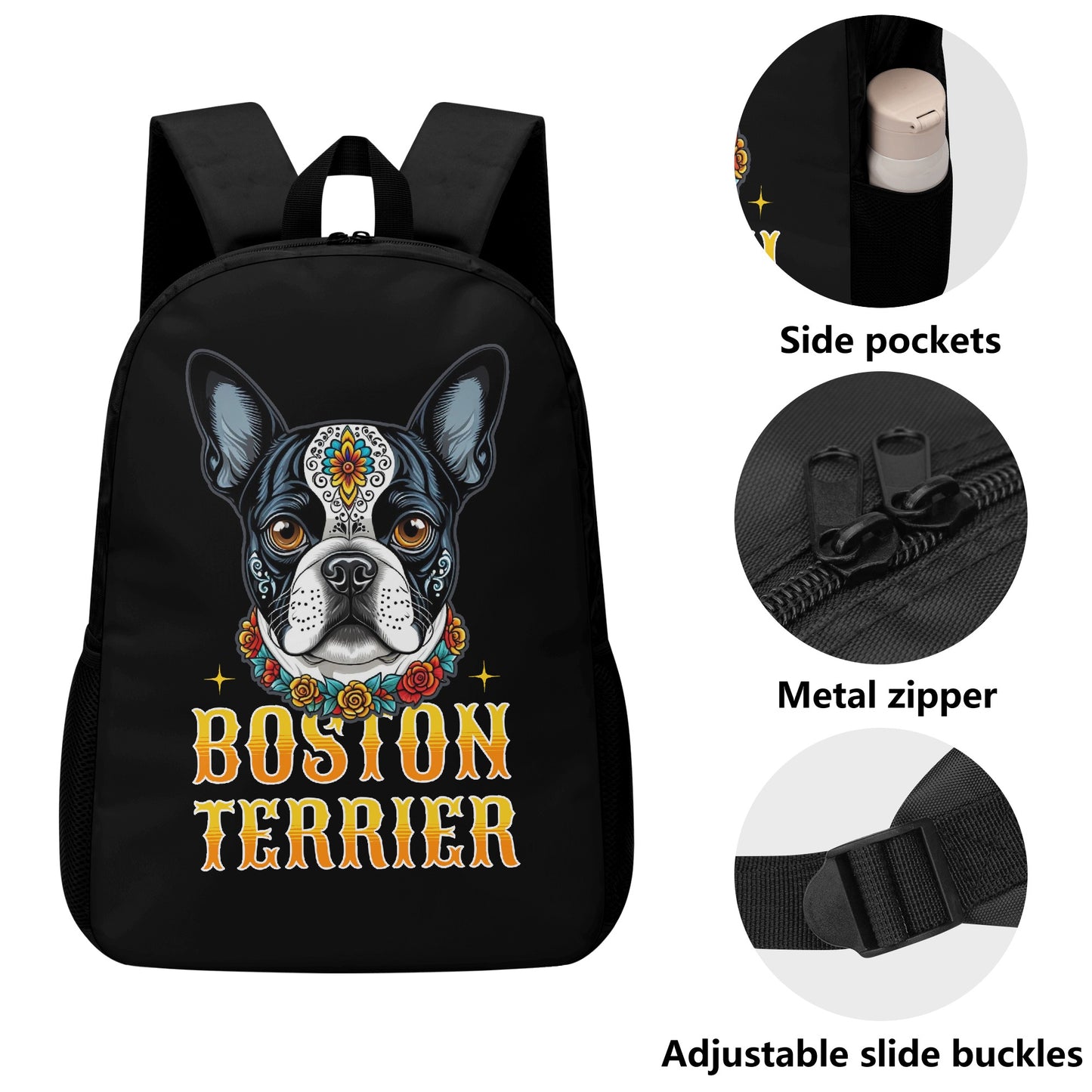 Boston Terrier Dog Sugar Skull 17 Inch Laptop Backpack