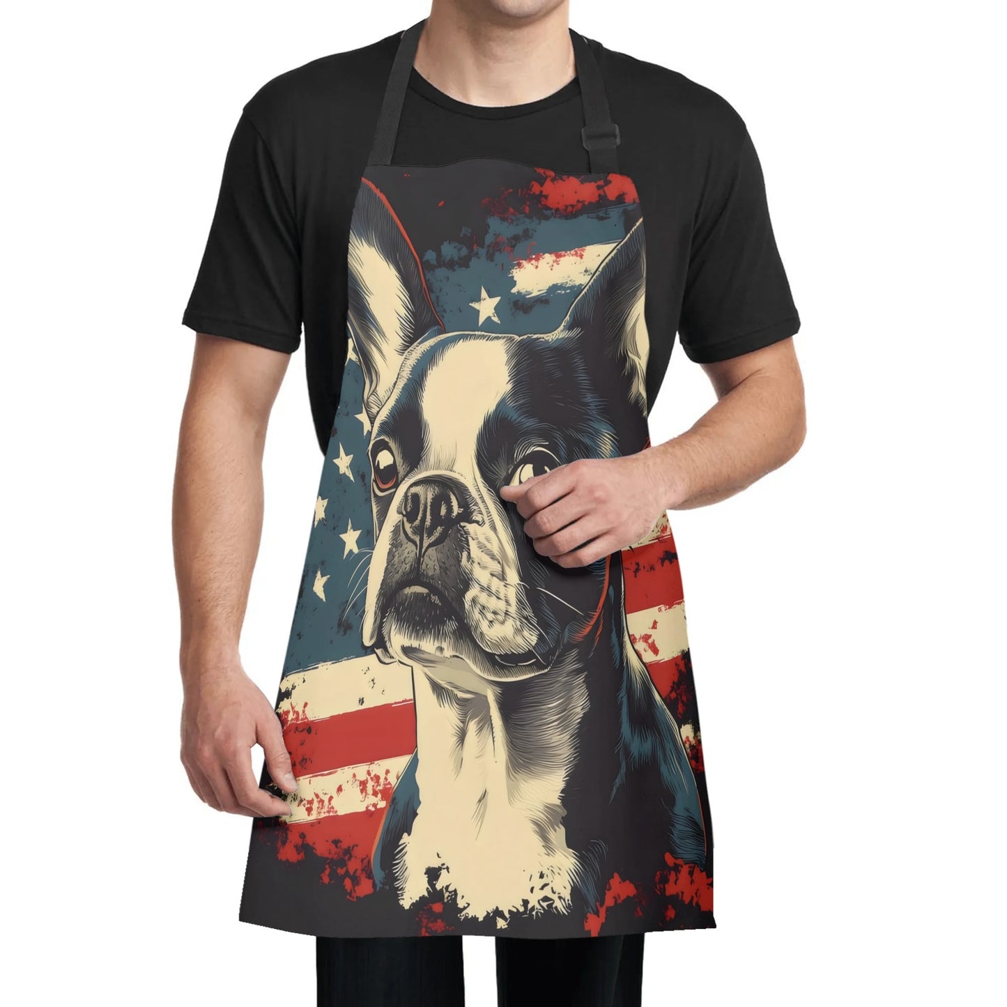 USA Flag United States Boston Terrier Dog Apron