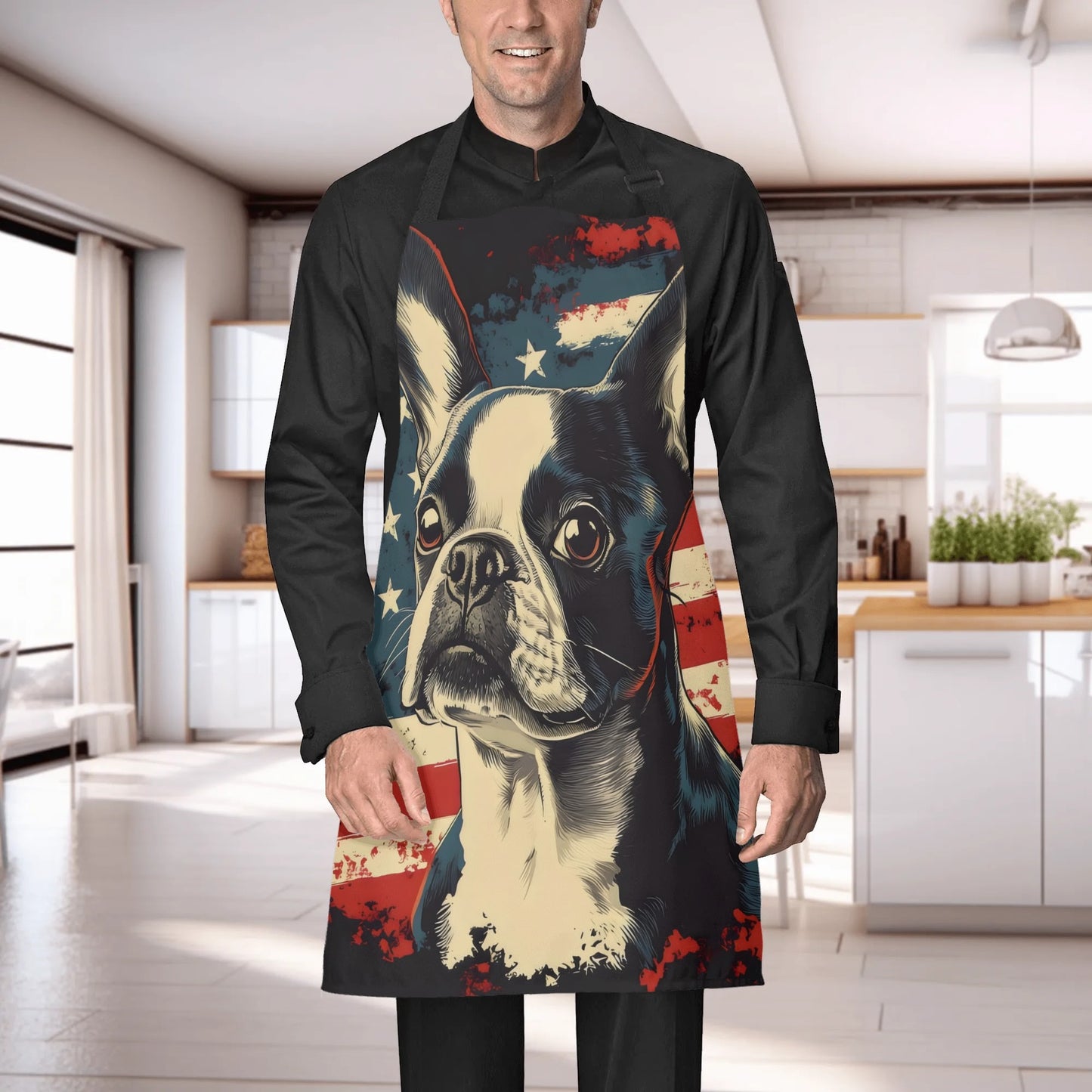 USA Flag United States Boston Terrier Dog Apron