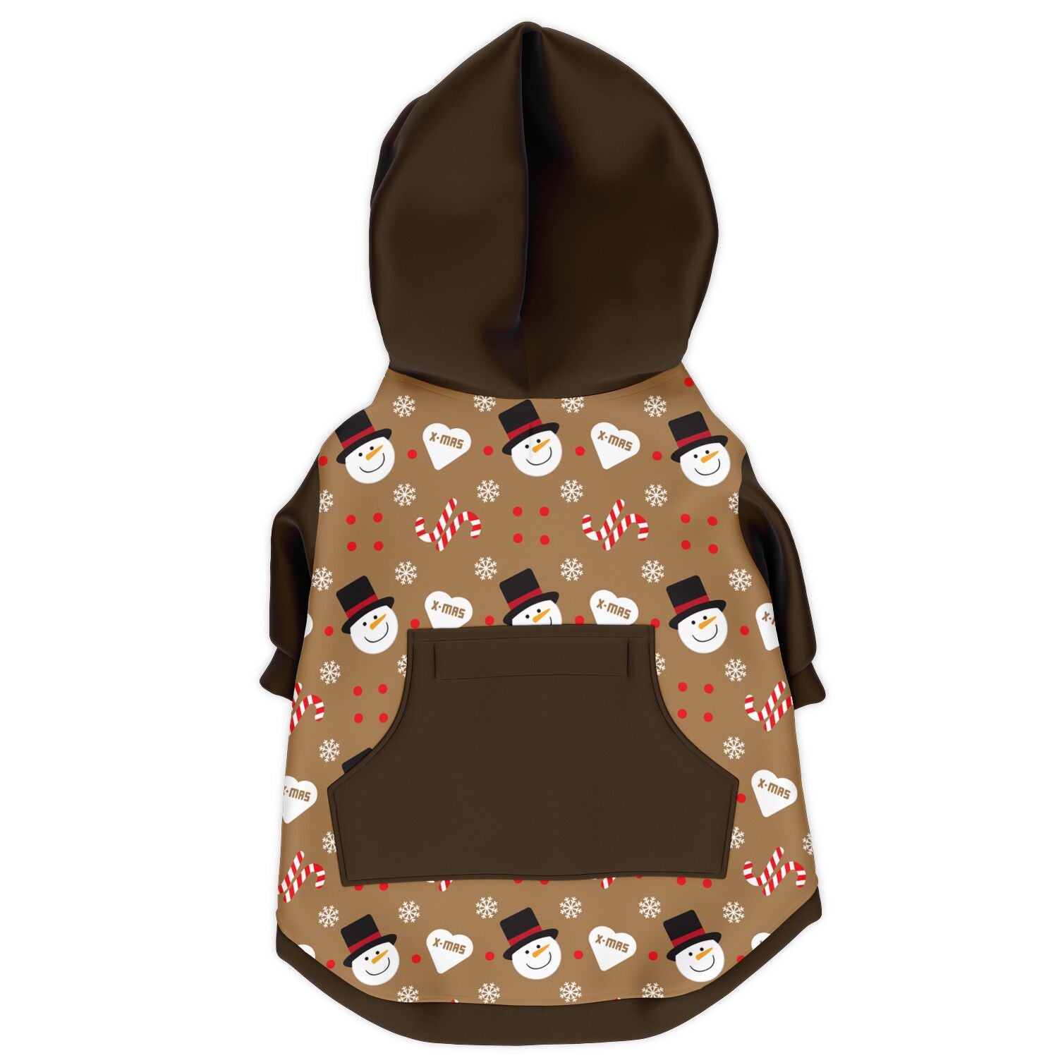Festive Snowman & Candy Cane Dog Zip-Up Hoodie - Brown
