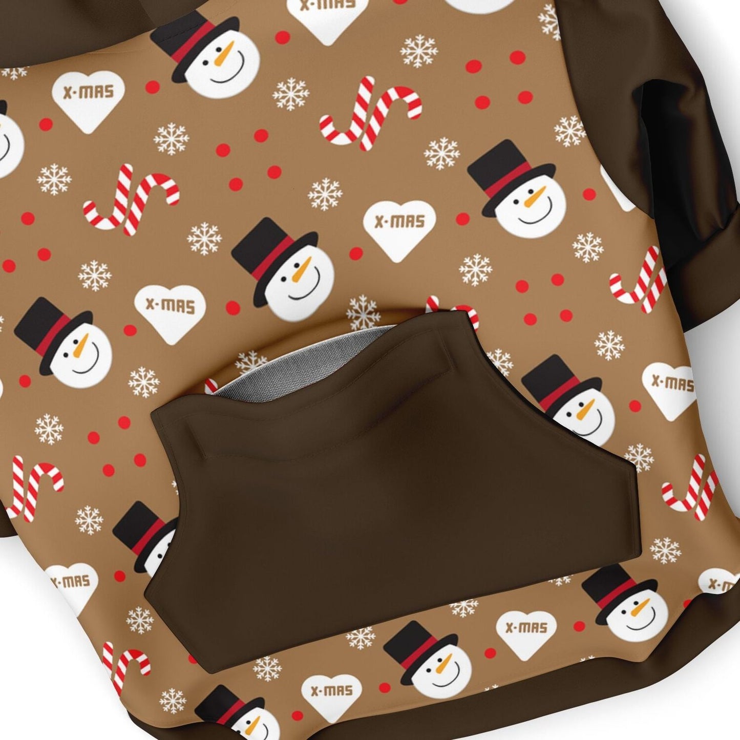 Festive Snowman & Candy Cane Dog Zip-Up Hoodie - Brown