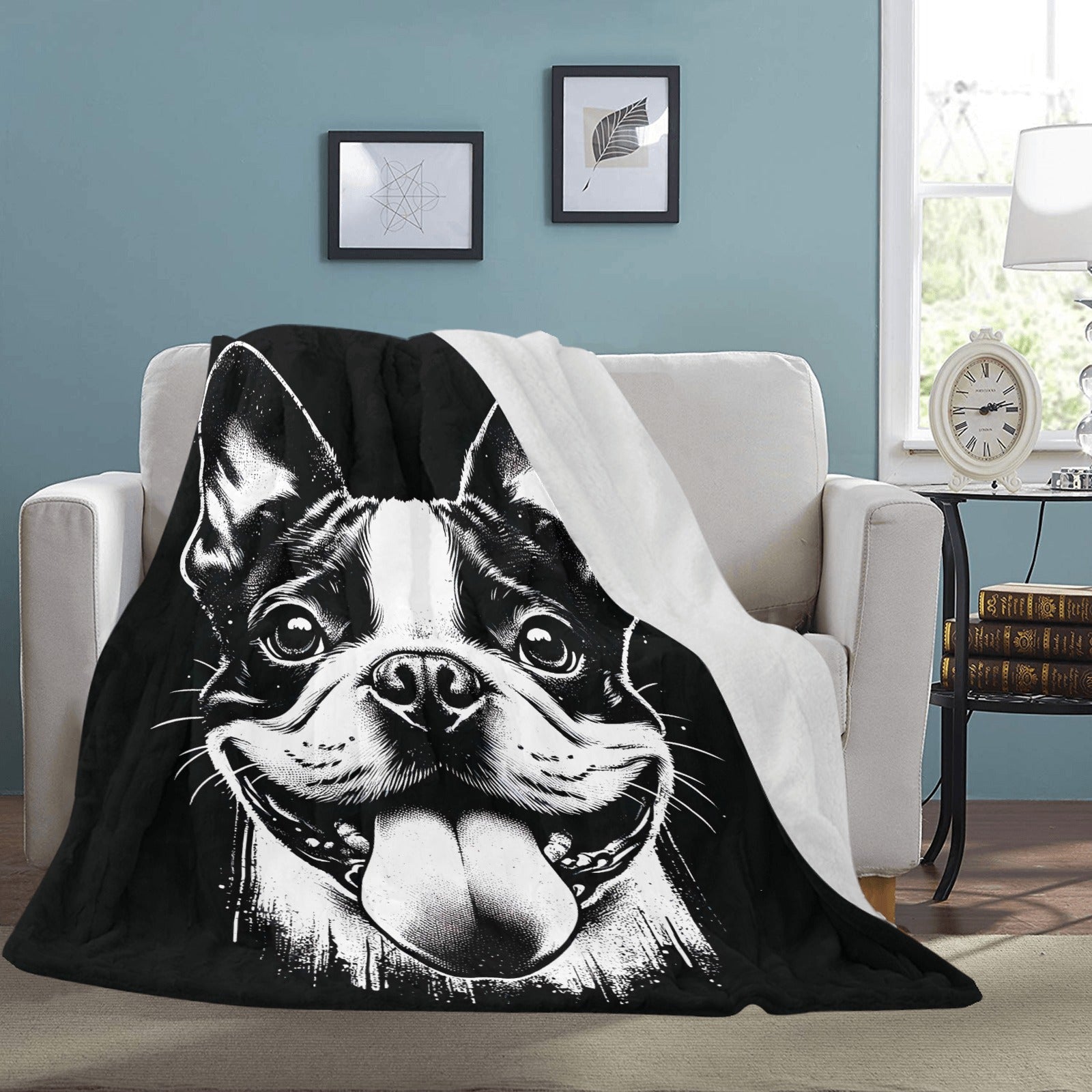 Grungy Boston Terrier Tongue Out Ultra-Soft Micro Fleece Blanket
