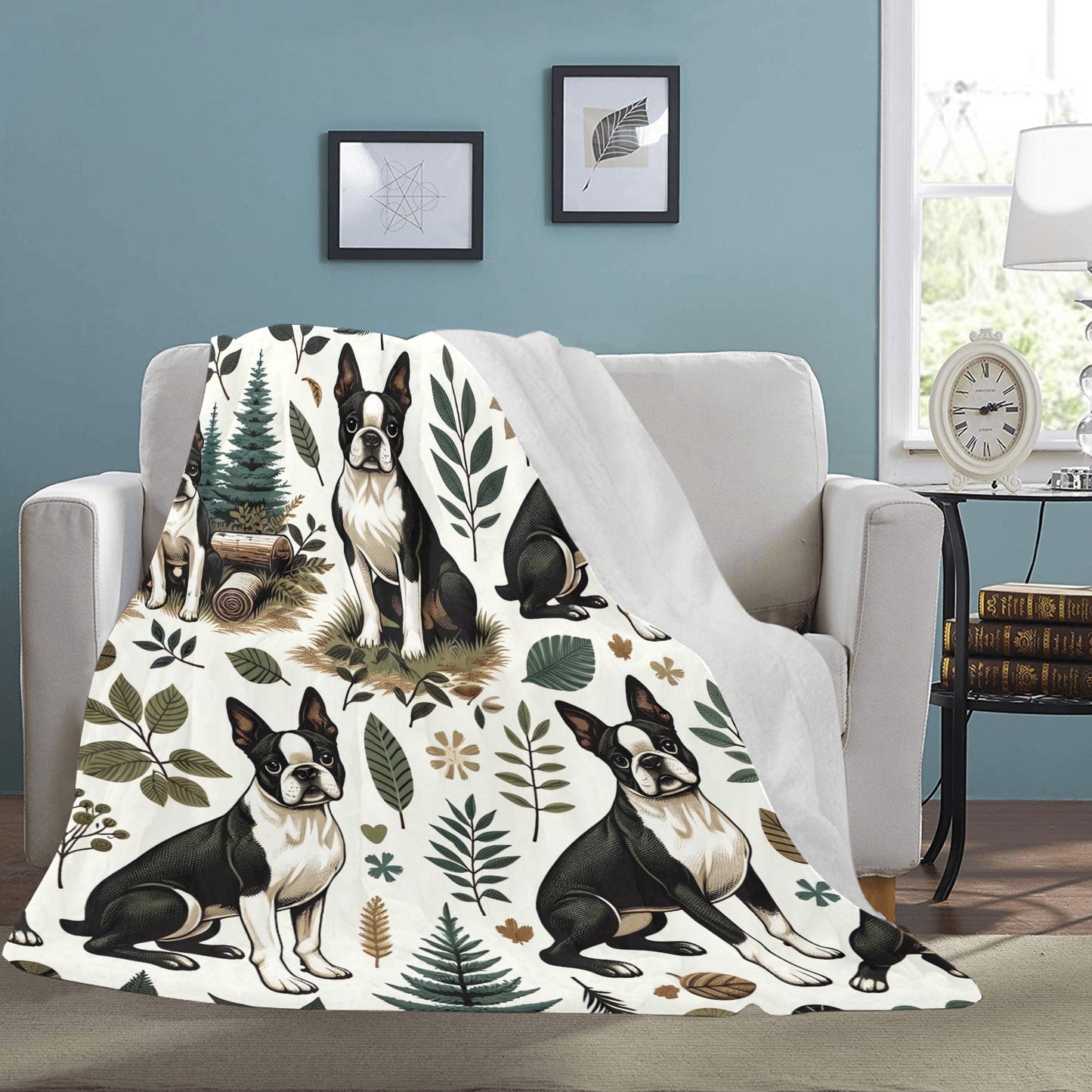 Boston Terriers in Woodland Ultra-Soft Micro Fleece Blanket