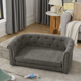 Pet Sofa With Arc-shaped Backrest And Armrests, Contemporary Rectangular Pet Sofa Crafted From Breathable Linen Cozy Soft Cushion Dog Sofa