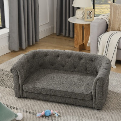 Pet Sofa With Arc-shaped Backrest And Armrests, Contemporary Rectangular Pet Sofa Crafted From Breathable Linen Cozy Soft Cushion Dog Sofa