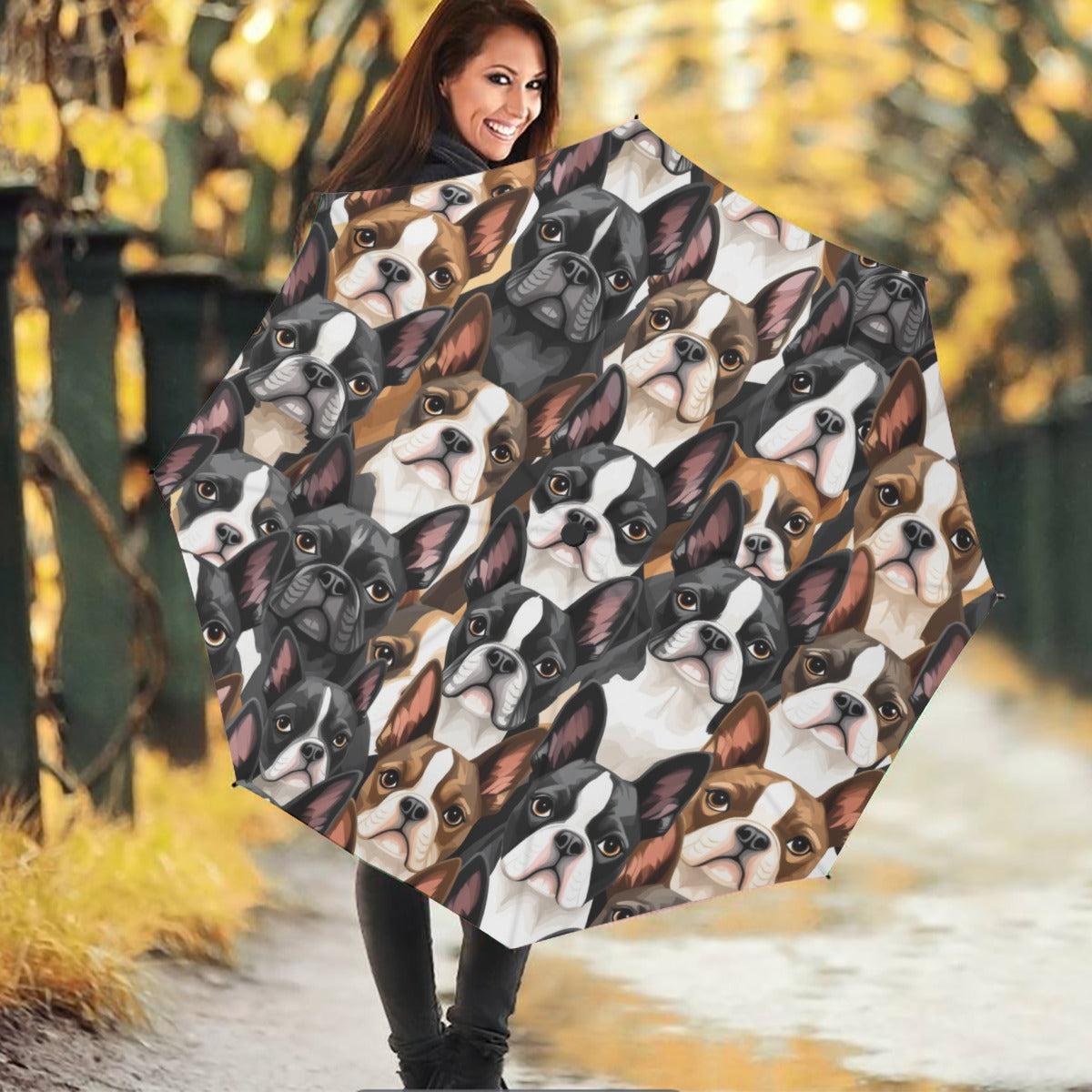 Boston Terrier Dog Crowd Umbrella