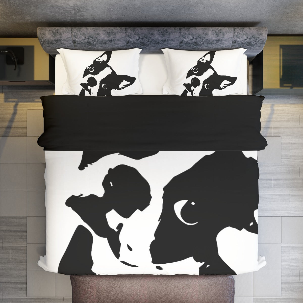 Boston Terrier Head Tilt 4 piece Duvet Cover Set