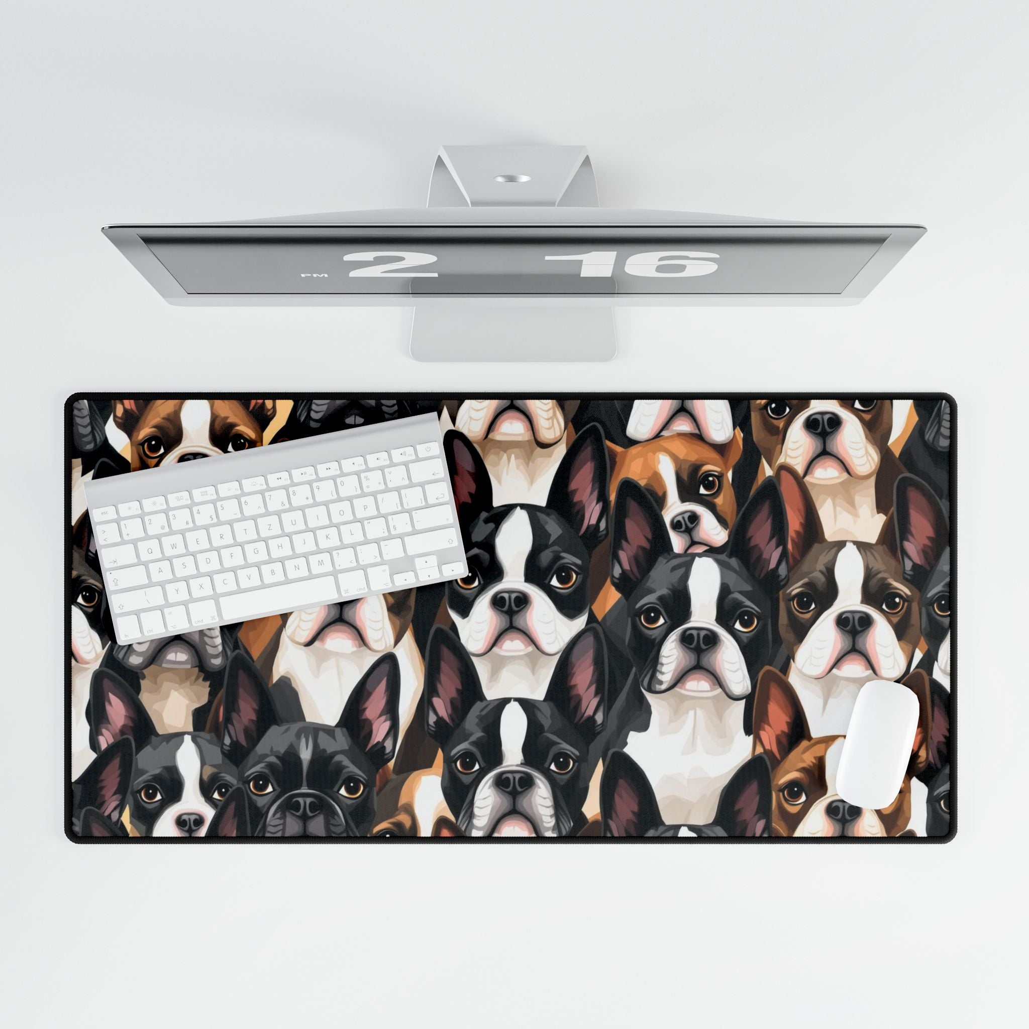 Boston Terrier Dogs Crowd Desk Mat - Stylish Office Accessory for Pet Lovers