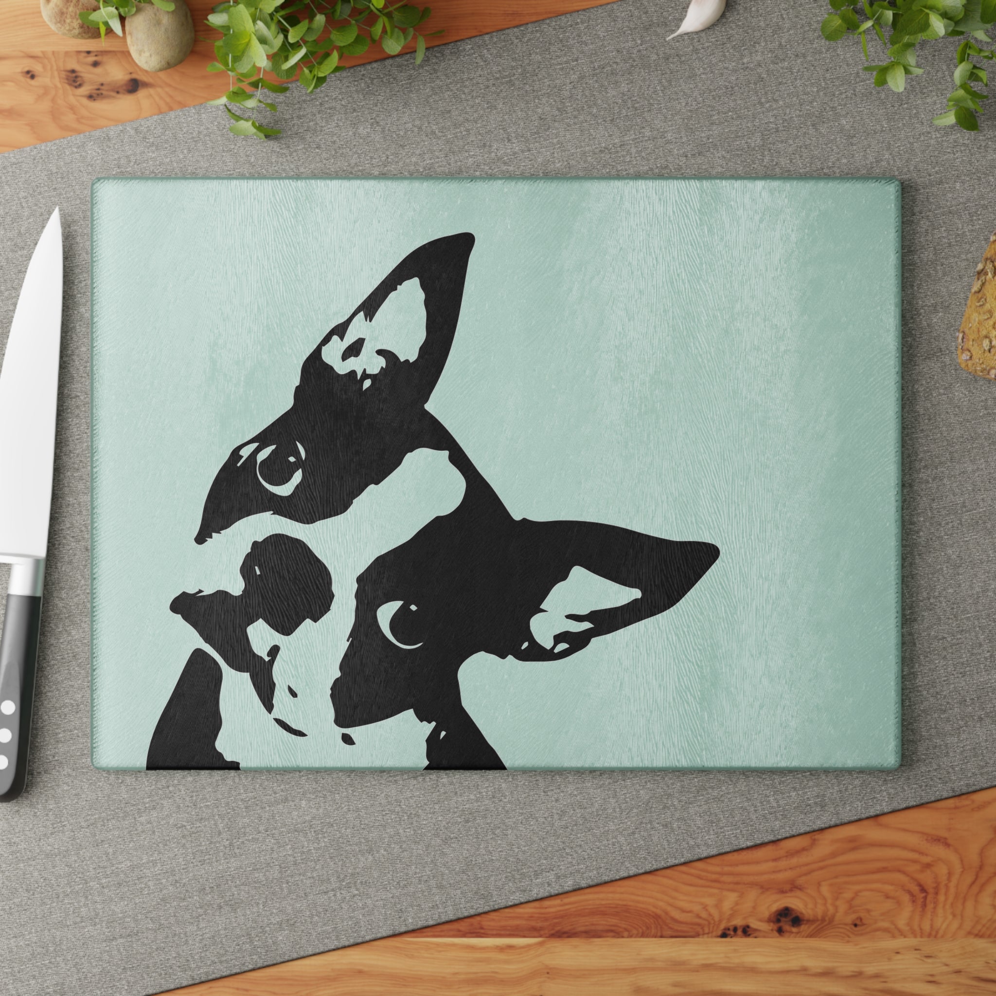 Boston Terrier Head Tilt Glass Cutting Board