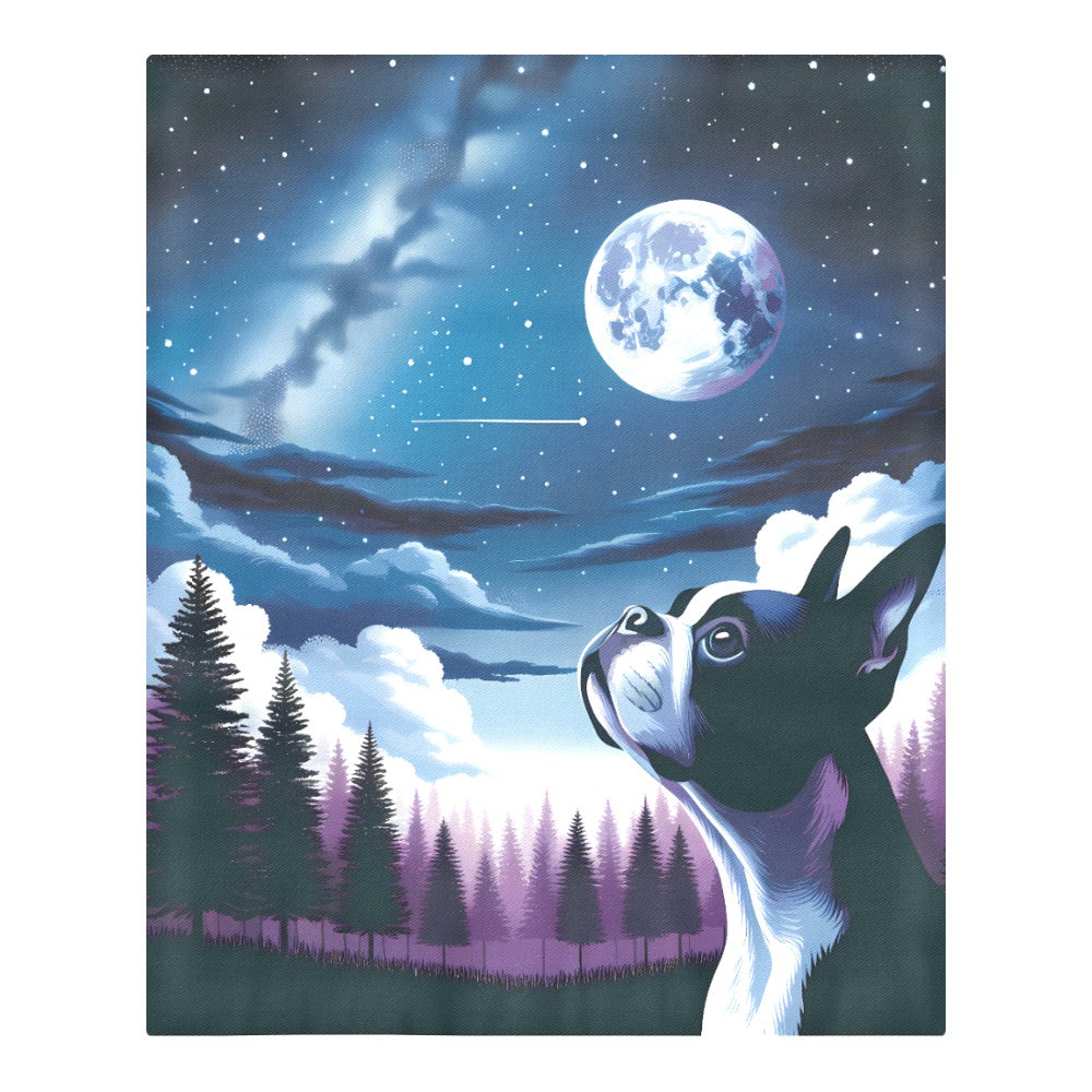 Boston Terrier Dog Gazing At The Starry Night Sky 3-Piece Bedding Set
