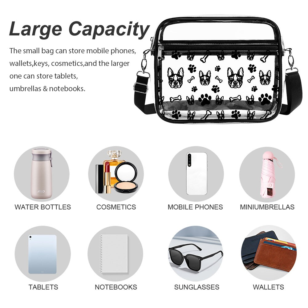 Transparent Boston Terrier Paws and Bones Satchel Set (New 2024)