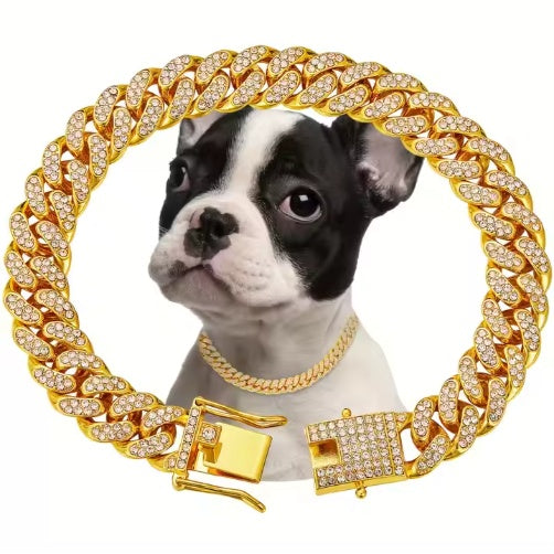 Luxury Alloy Dog Chain Sparkling Diamond Secure Metal Chain For Dogs