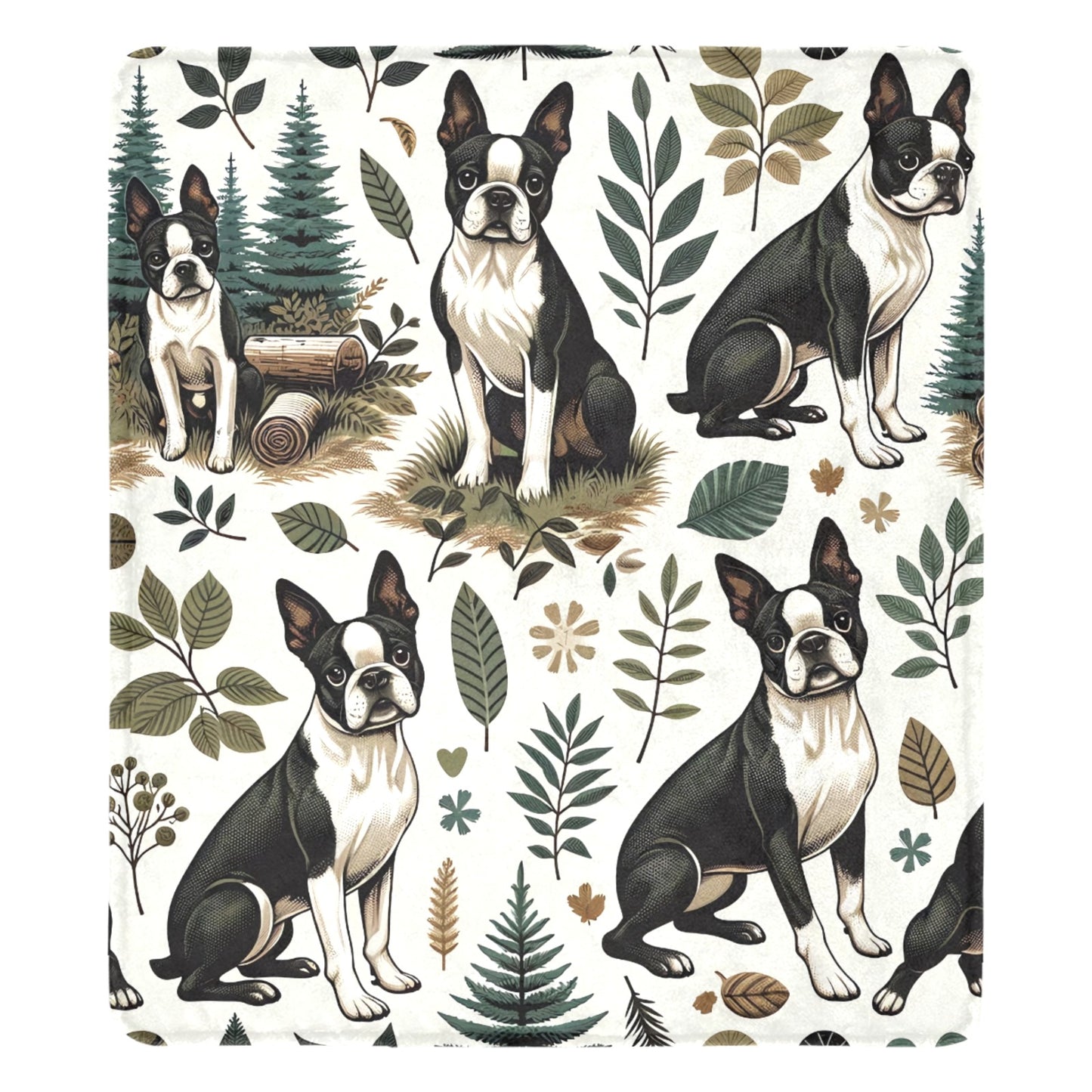 Boston Terriers in Woodland Ultra-Soft Micro Fleece Blanket