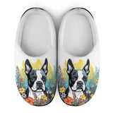 Boston Terrier Surrounded By Flowers Women's Cotton Slippers