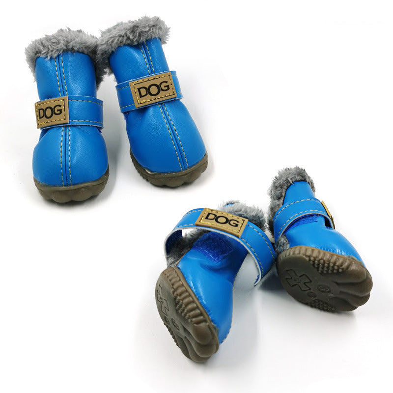 Leather Dog Snow Boots With Fur Lining To Keep Paws Warm