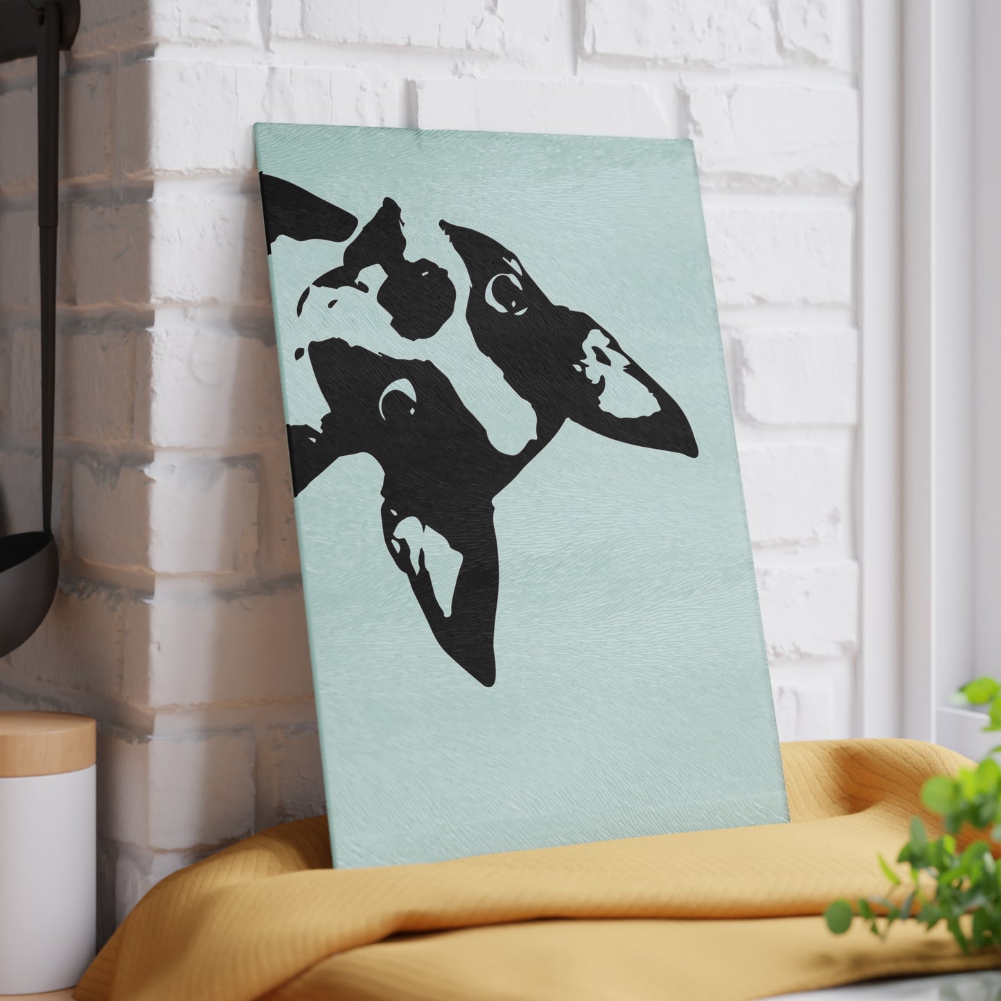 Boston Terrier Head Tilt Glass Cutting Board