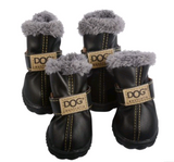 Leather Dog Snow Boots With Fur Lining To Keep Paws Warm