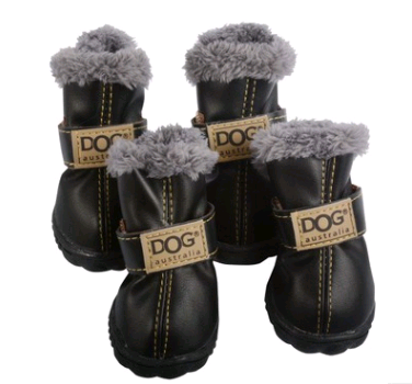 Leather Dog Snow Boots With Fur Lining To Keep Paws Warm