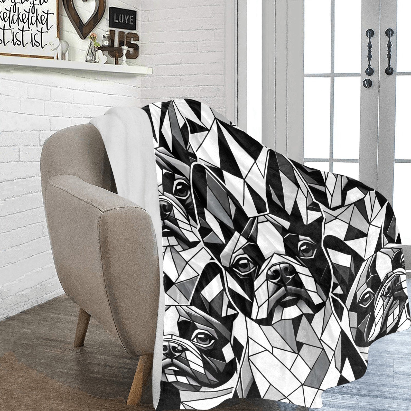 Black And White Origami Boston Terrier Dogs Ultra-Soft Micro Fleece Blanket