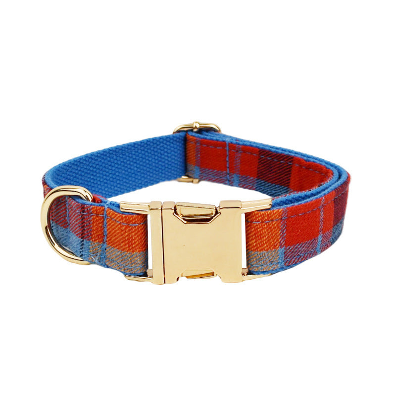 Blue Red Orange Plaid Dog Harness - Dog Collar - Dog Bow Tie - Dog Leash