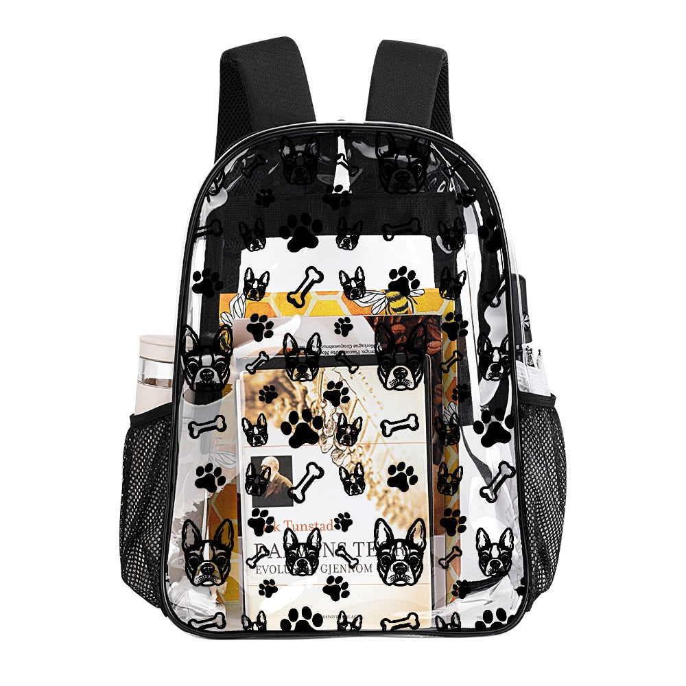 Transparent Boston Terrier Paws and Bones Bag 17 inch (New 2024)