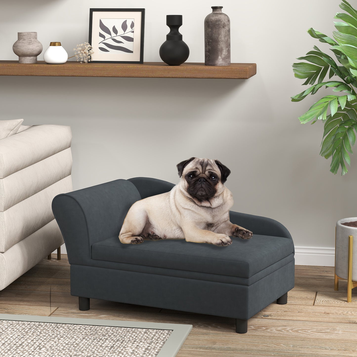 Pet Sofa Bed Couch With Storage - Dark Gray