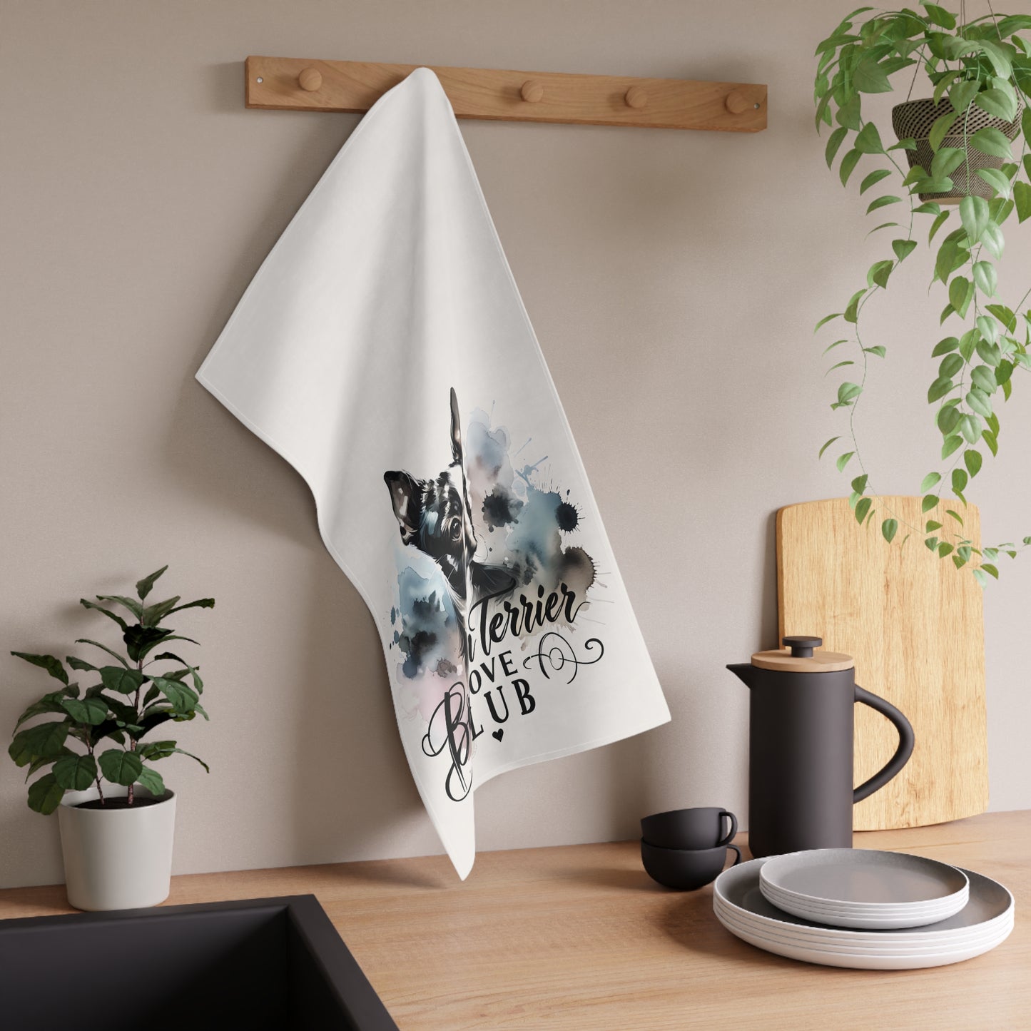 Elegant Watercolor Boston Terrier Art Kitchen Towel - Boston Terrier Love Club