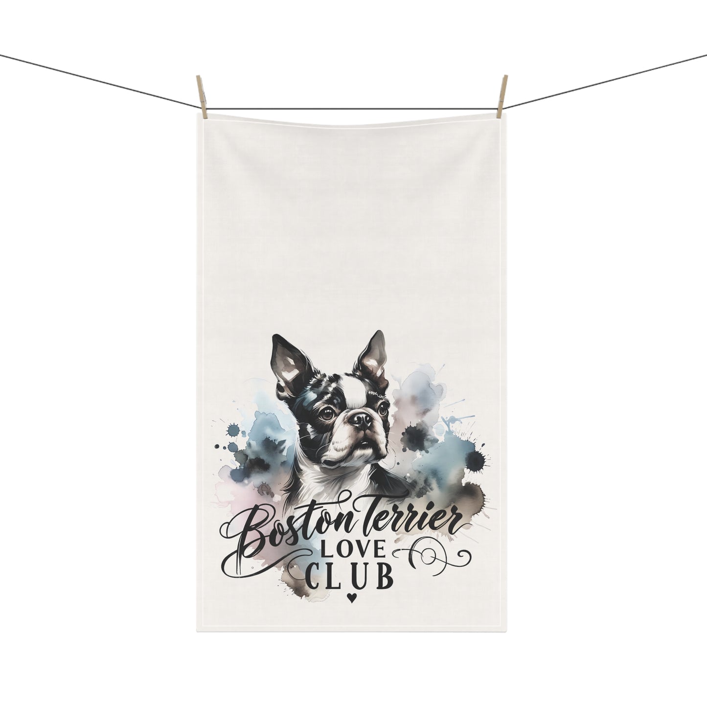 Elegant Watercolor Boston Terrier Art Kitchen Towel - Boston Terrier Love Club