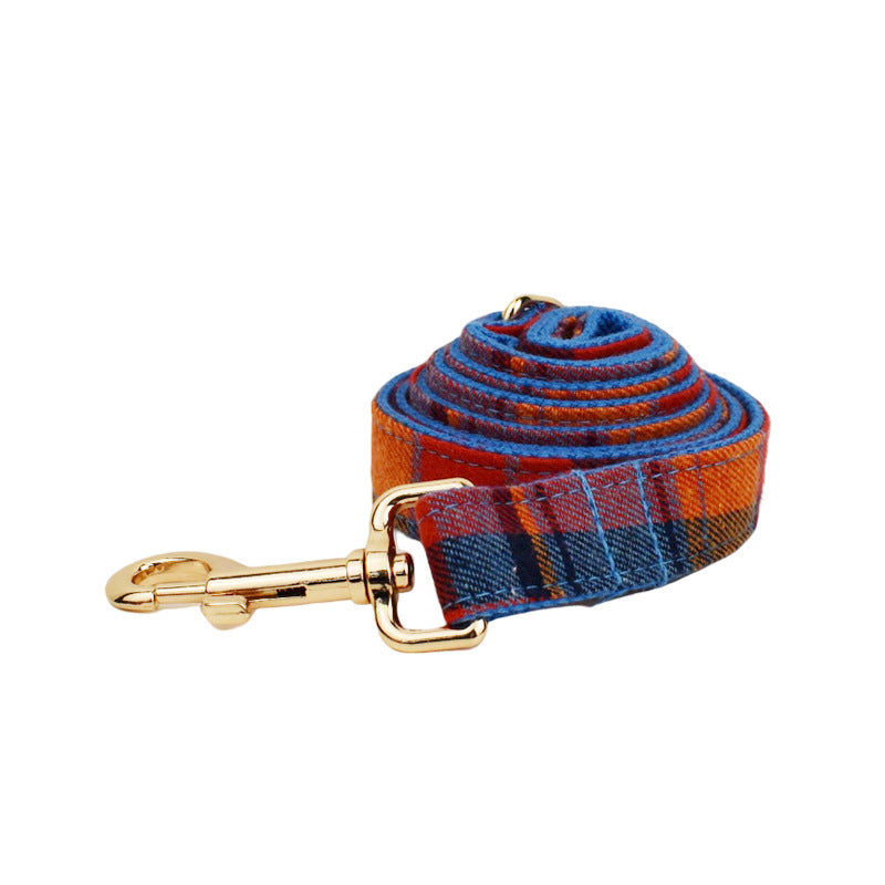 Blue Red Orange Plaid Dog Harness - Dog Collar - Dog Bow Tie - Dog Leash