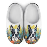 Boston Terrier Surrounded By Flowers Men's Cotton Slippers