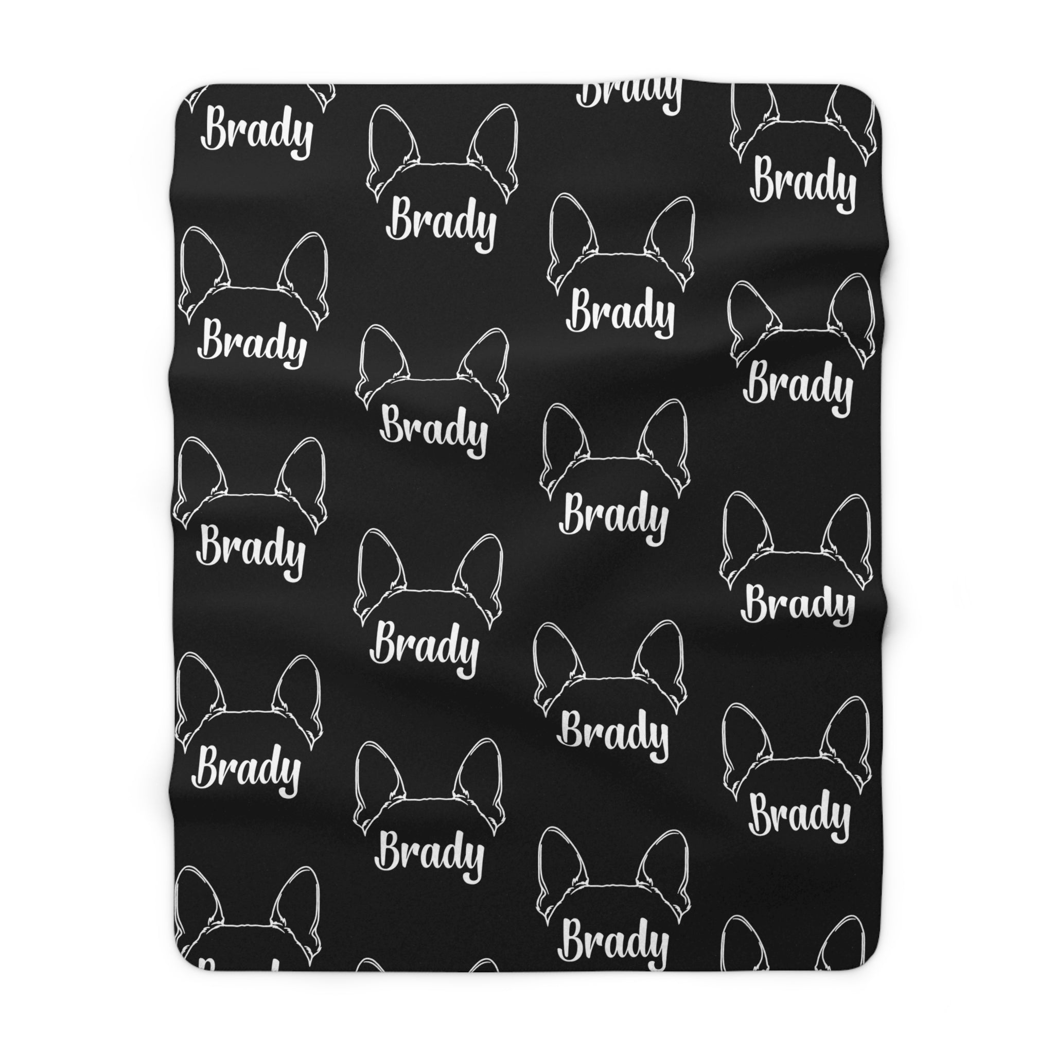 Personalized Boston Terrier Sherpa Fleece Blanket - Big Ears with Dog Name