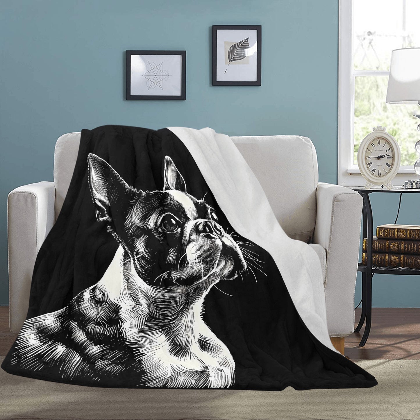 Boston Terrier Line Art Ultra-Soft Micro Fleece Blanket