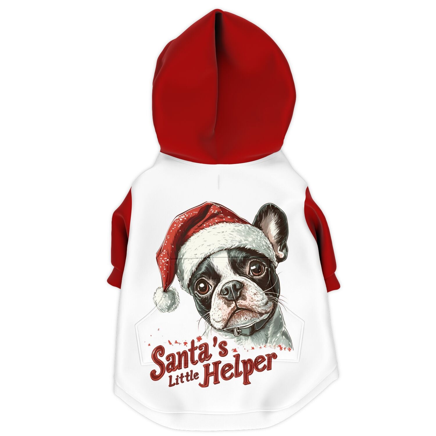 Santa's Little Helper Dog Zip-Up Hoodie - White and Red