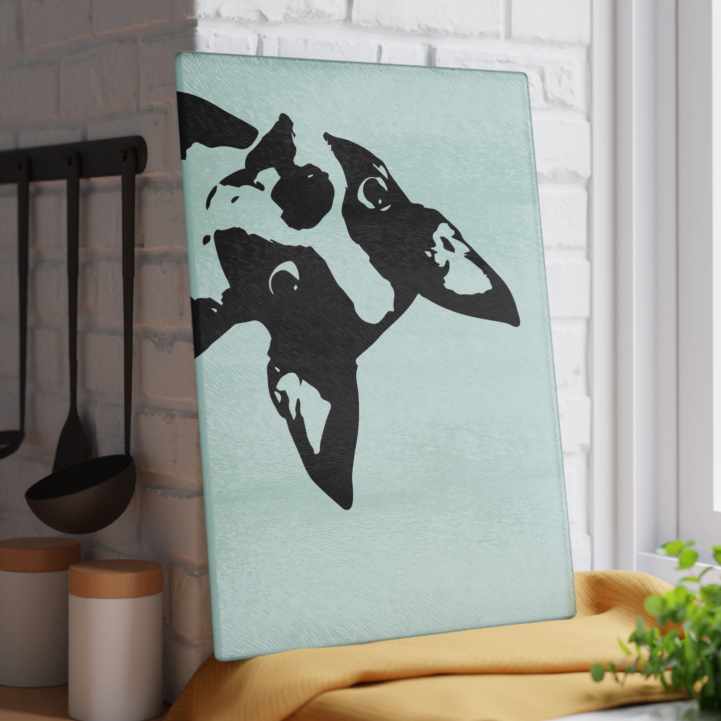 Boston Terrier Head Tilt Glass Cutting Board
