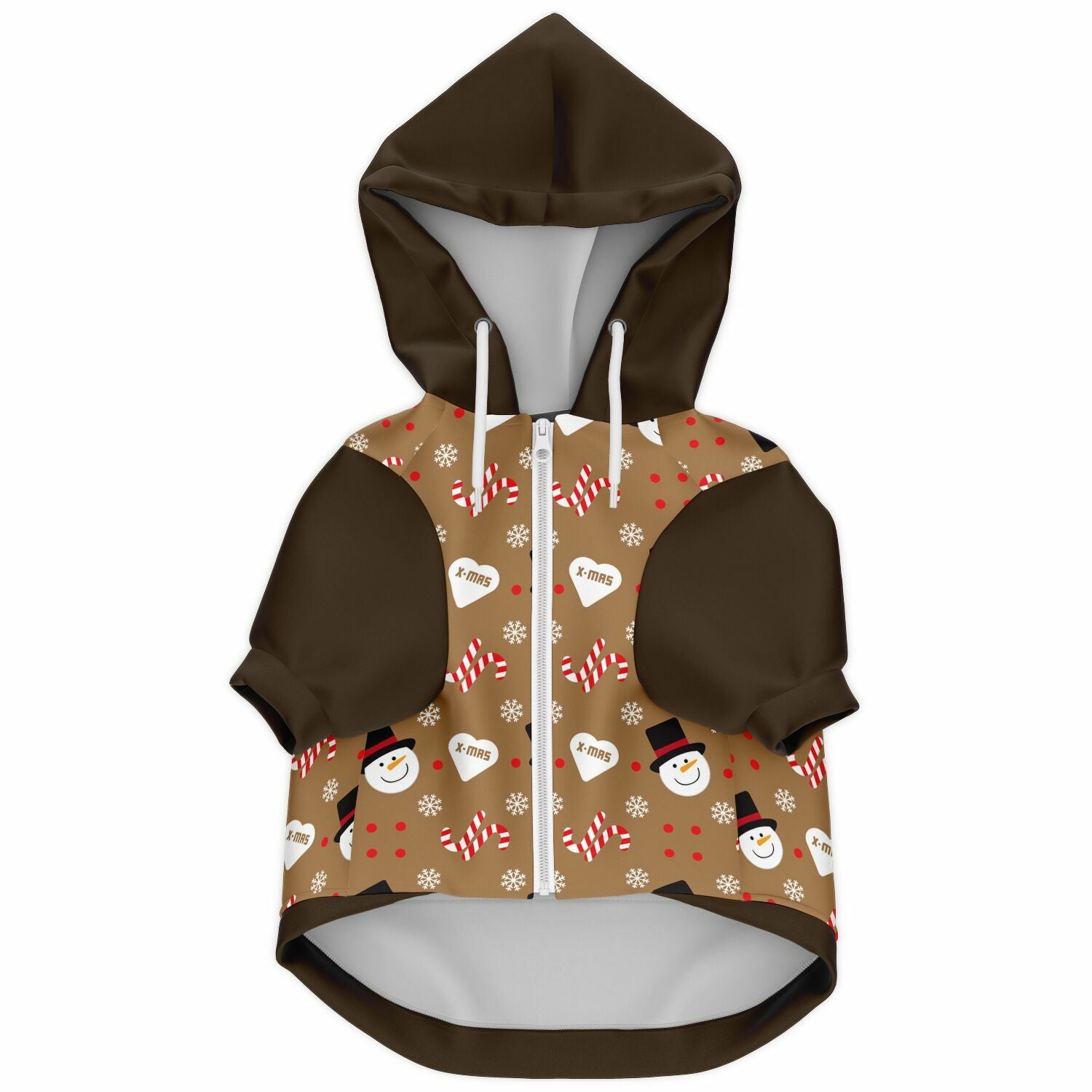 Festive Snowman & Candy Cane Dog Zip-Up Hoodie - Brown
