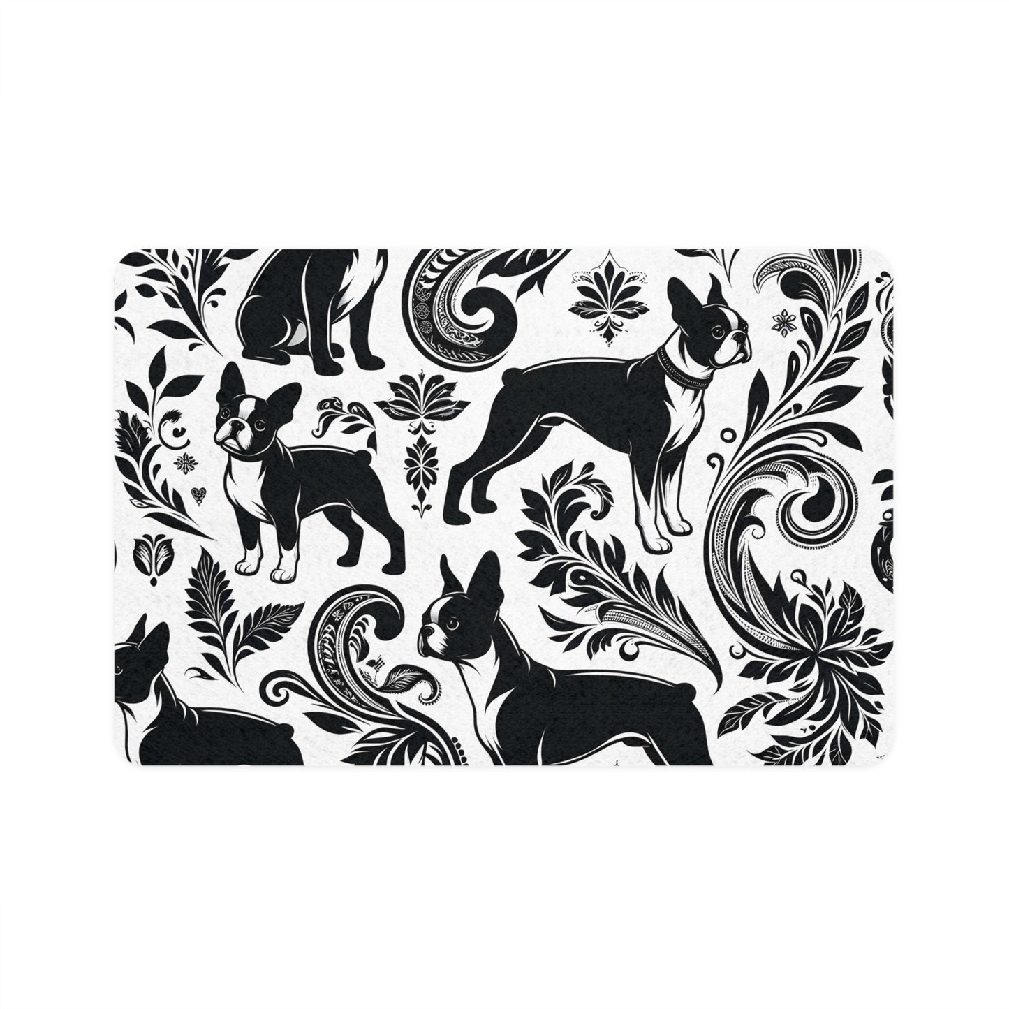 Dog Food Mat - Paisley Boston Terrier Pet Feeding Mat (12x18)